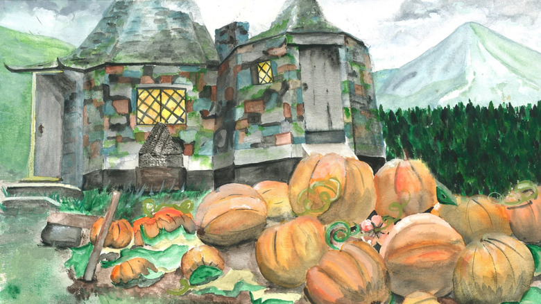 Hagrid's hut with pumpkins
