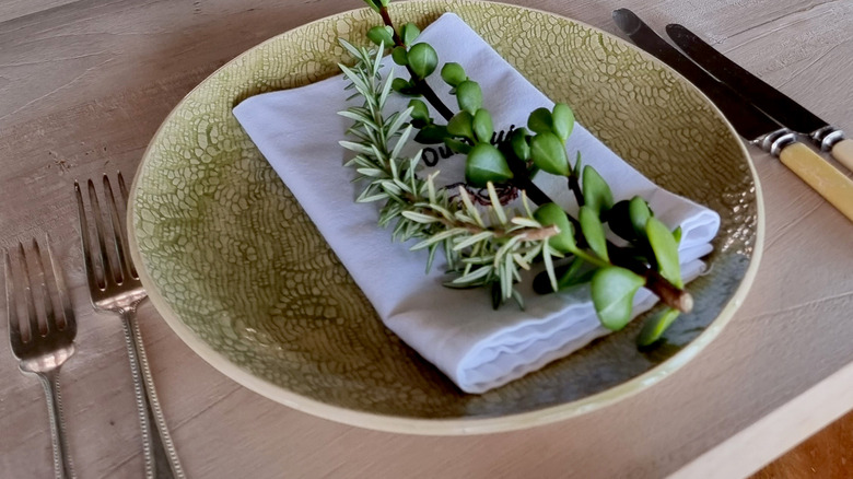edible succulents on plate setting