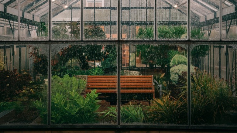 Greenhouse on rainy day