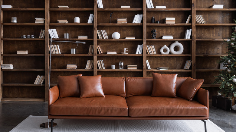 Leather sofa in study