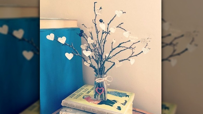 twigs with paper hearts attached