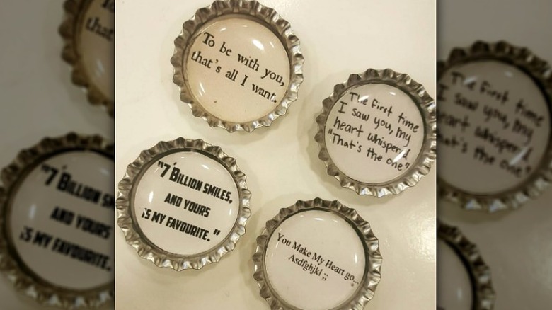 Bottle cap magnets with phrases