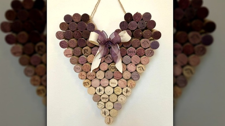 Hanging heart made of corks