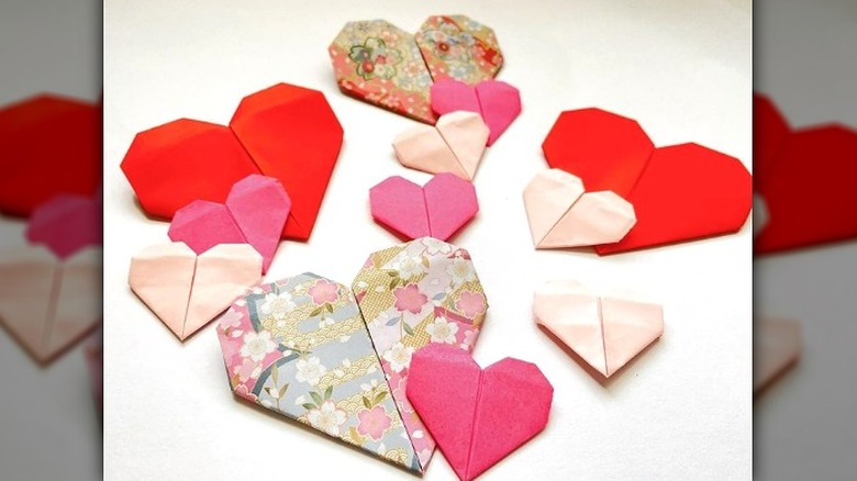 Assorted paper origami hearts