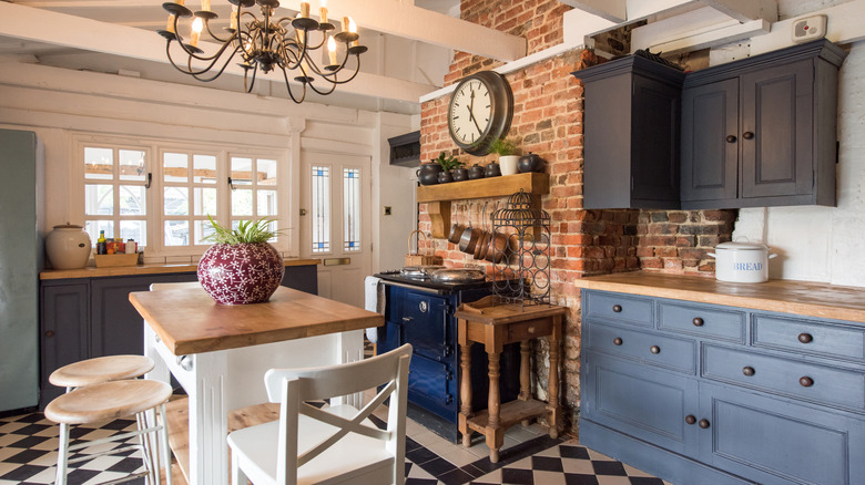 Rustic kitchen with painted cabinet knobs