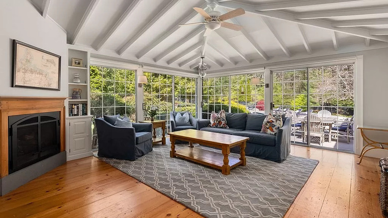 sunroom with fireplace 