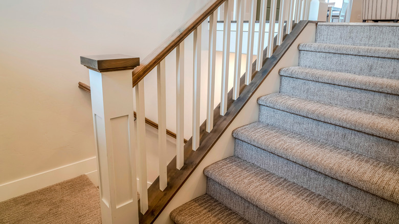 Switchback stairs with carpet