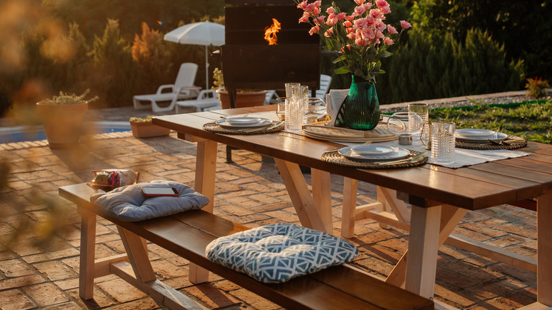 Outdoor dining table on patio
