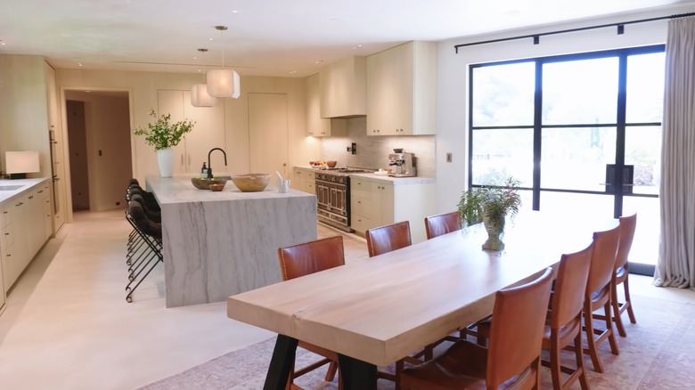 modern kitchen with wooden table