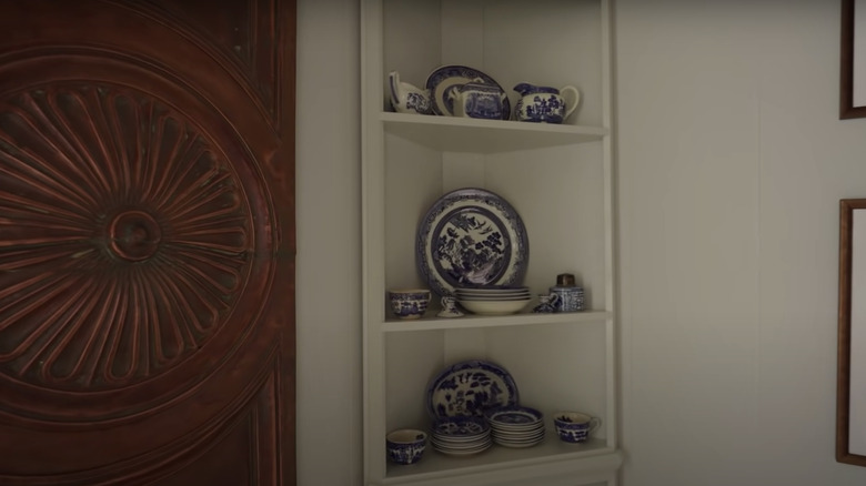 display of blue and white dishes