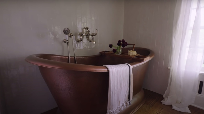 copper tub in bathroom