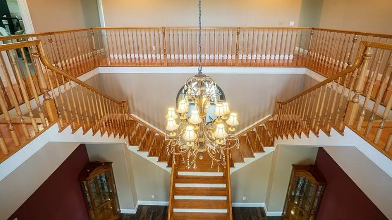 Double staircase and entry chandelier