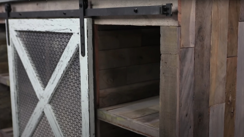 sliding barn door on cabinet