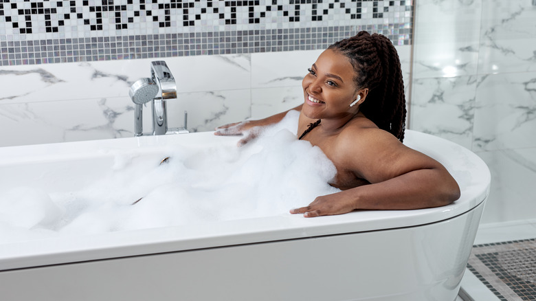 woman taking bath