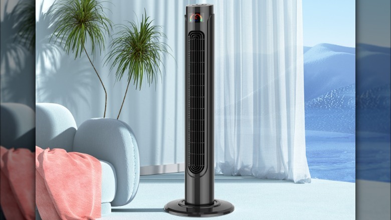 Oscillating tower fan indoors