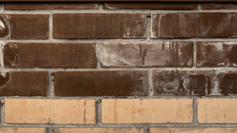 Efflorescence on brick wall