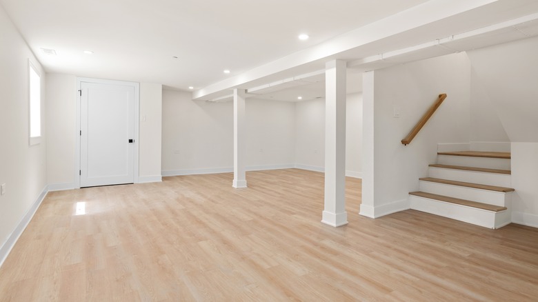 A finished basement in a home