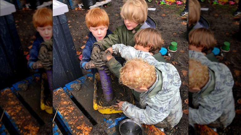 children helping in a garden