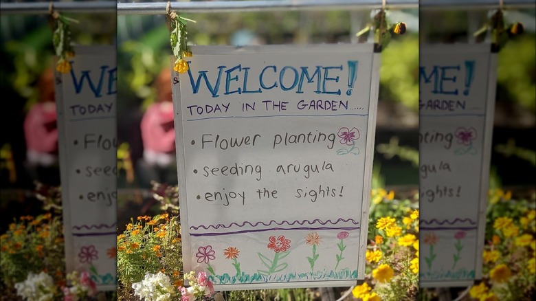 bulletin board in community garden