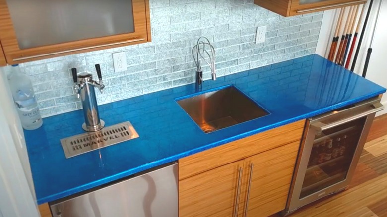 Tinfoil and blue epoxy countertop