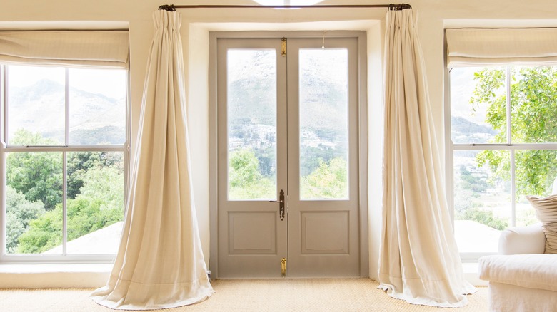 front door with curtains