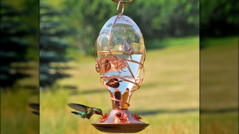 hummingbird feeder with leaf design