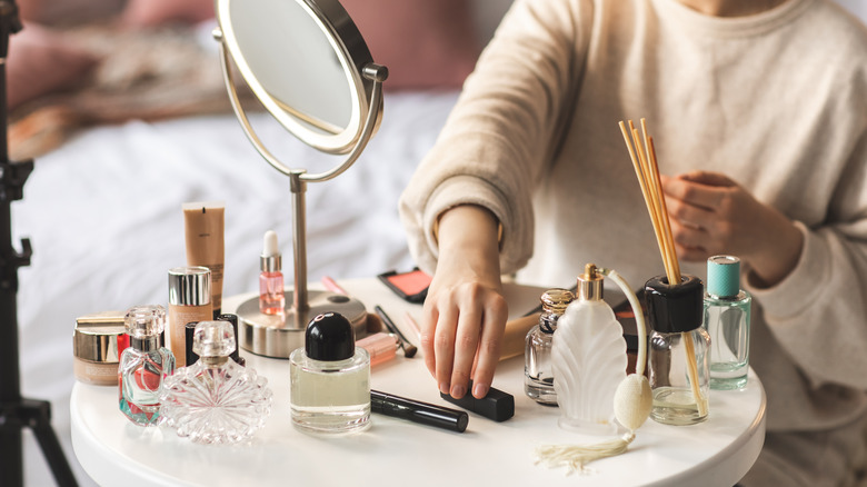 Makeup on table