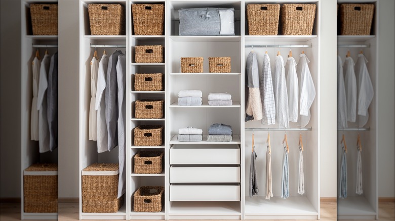 Bins and baskets in closet