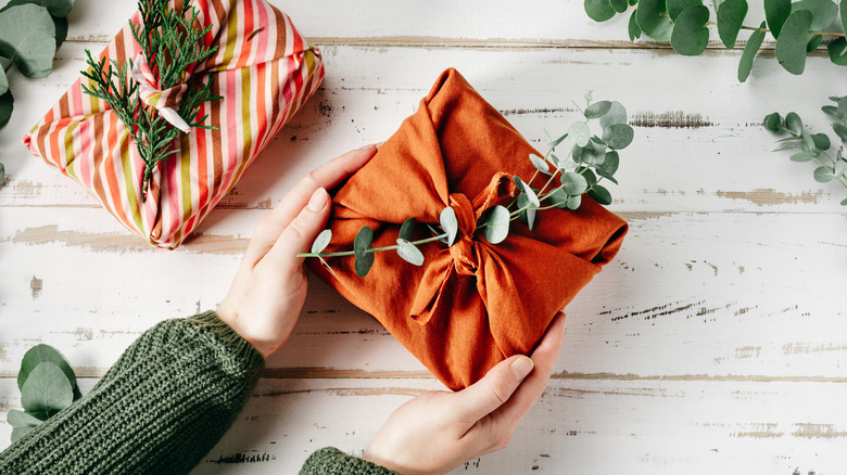 fabric-wrapped gift