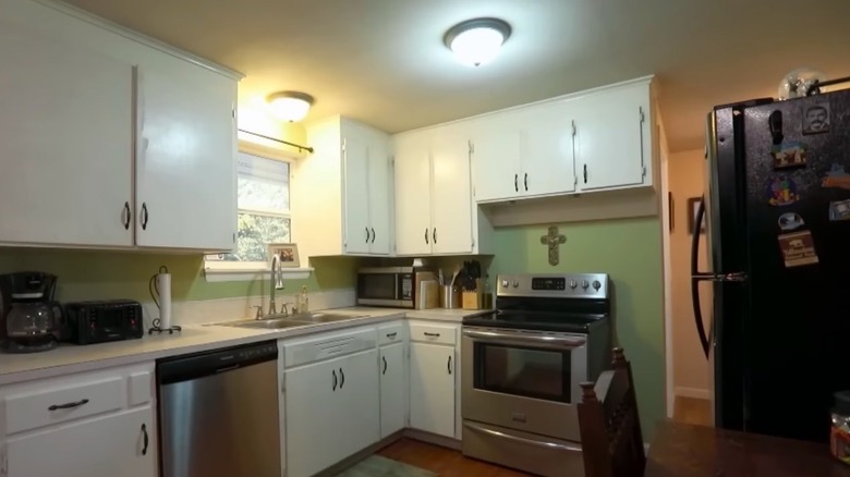 Kitchen with white cabinets