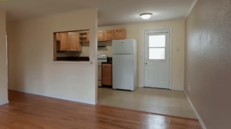 Kitchen with pass through window