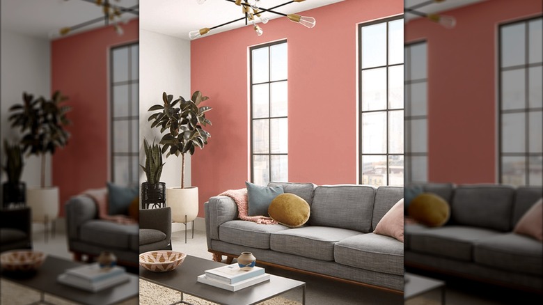 Coral clay paint color in living room