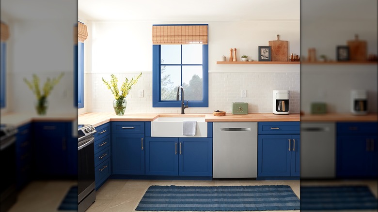 Dark blue paint color on cabinets