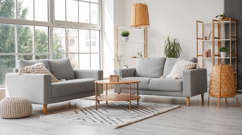 Modern living room with gray flooring