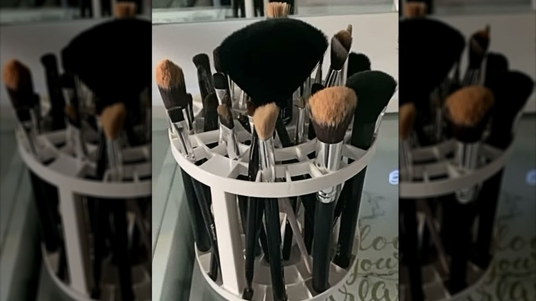 Makeup brushes inside of a craft tool holder