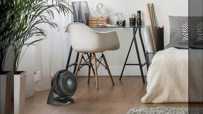 Small fan in dorm room