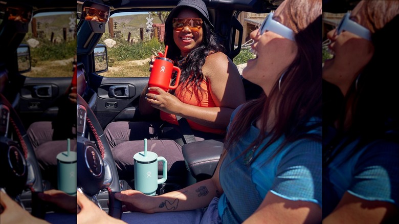 Women using hydroflask tumblers