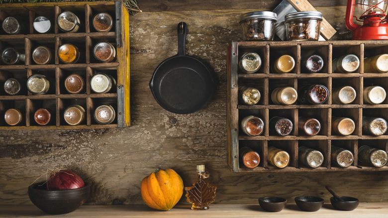 old wooden spice rack