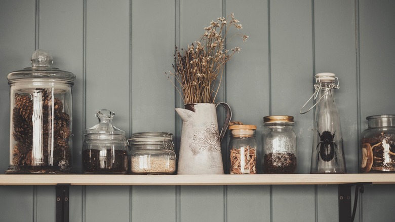 glass jars on shelf