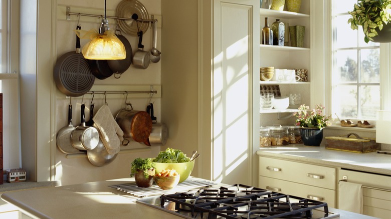 pot rail on kitchen wall