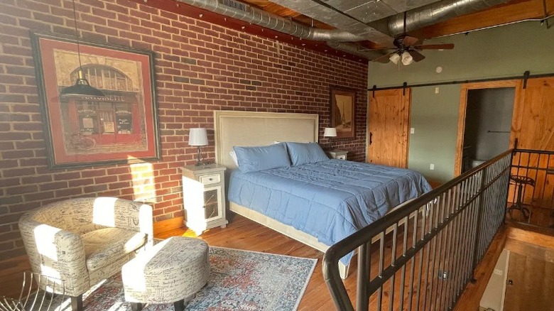 Cozy industrial bedroom loft