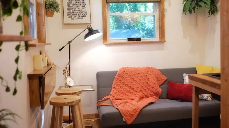 Cozy house with futon and plants