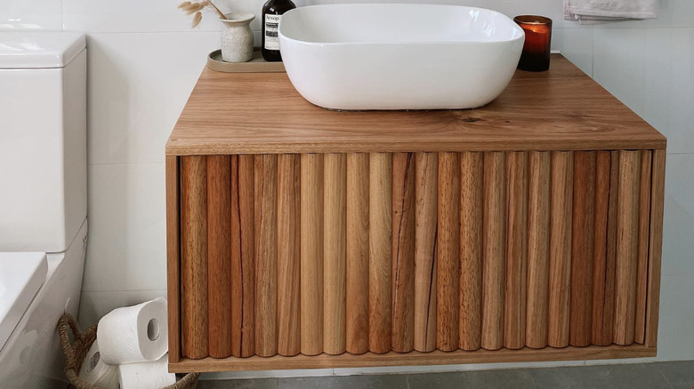 Wooden floating vanity with sink