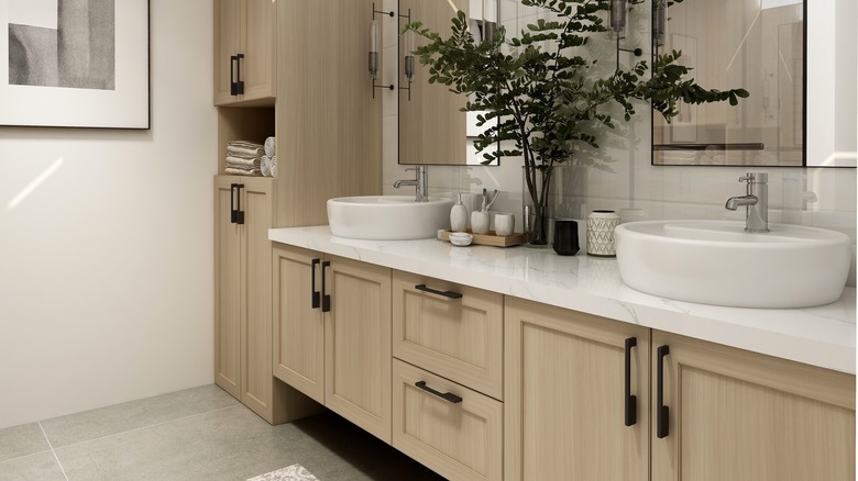 Fitted vanity with countertop sinks