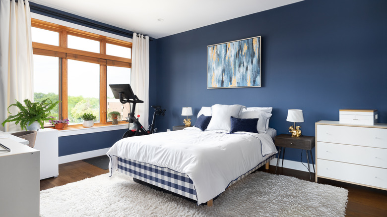 Navy blue and white bedroom