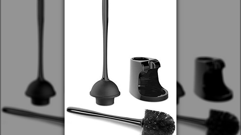 Black plunger and toilet brush