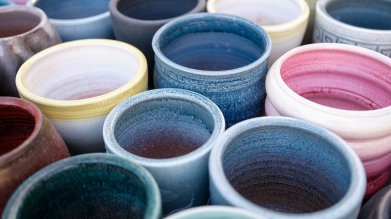 multi-colored empty ceramic flower pots