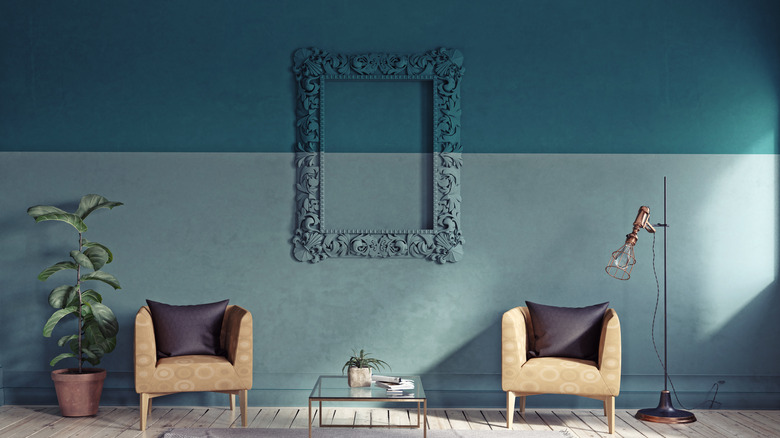 wall with blue color blocking