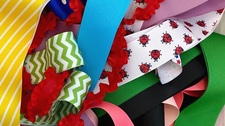 Jumble of colorful pieces of scrap ribbon