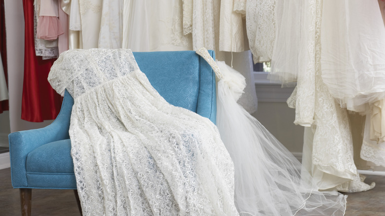 Wedding dress on chair